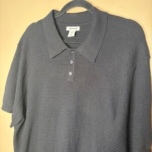 Thom Aaron Mens XL Black Knit Polo Shirt Short Sleeve Preppy Casual